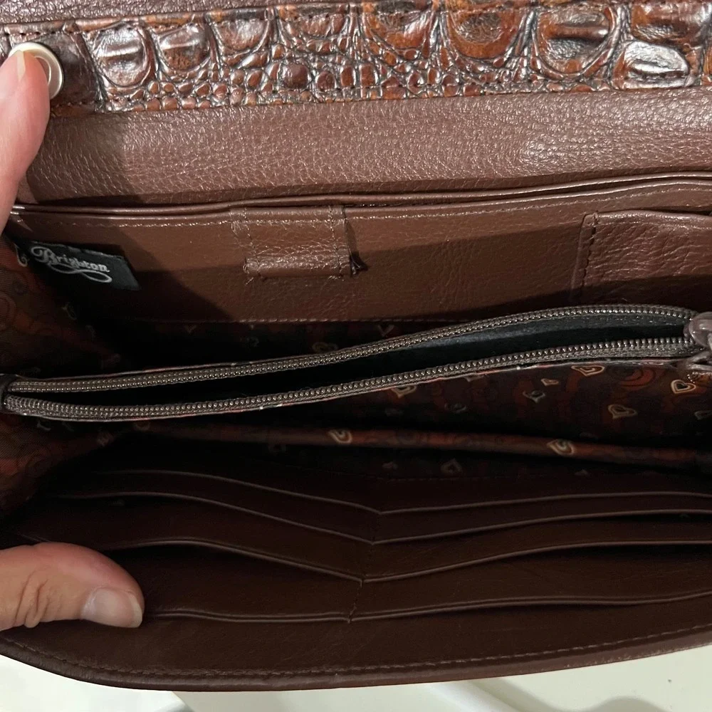 Brighton Brown Croc Embossed Leather Crossbody Shoulder Bag Silver‎ Hardware